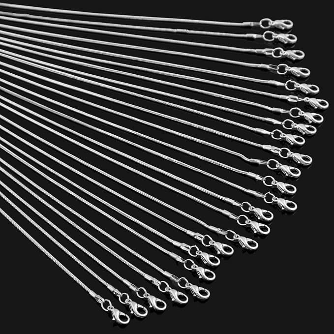 Snake Chains Necklace 24pcs 925 Silver Plated 1.2mm DIY Charms Link - Image 2