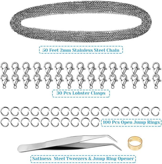 50 Feet Stainless Steel Chains for Jewelry Making, Anezus Jewelry Chain Bulk - Image 2