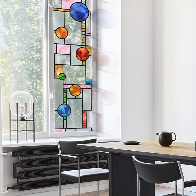 Original Hand Drawn Faux Stained Glass Window Film, Double-Sided Texture Static by ChicSkin