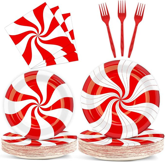 100Pcs Christmas Peppermint Paper Plates and Napkins Party Supplies Candy Cane by Qyeahkj