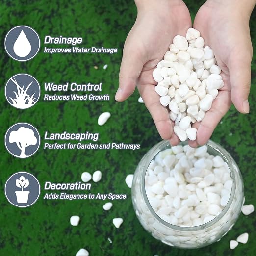 Mulctun 45LB Natural White Rocks, 1/4"-3/4" Garden River Rock, Decorative - Image 2