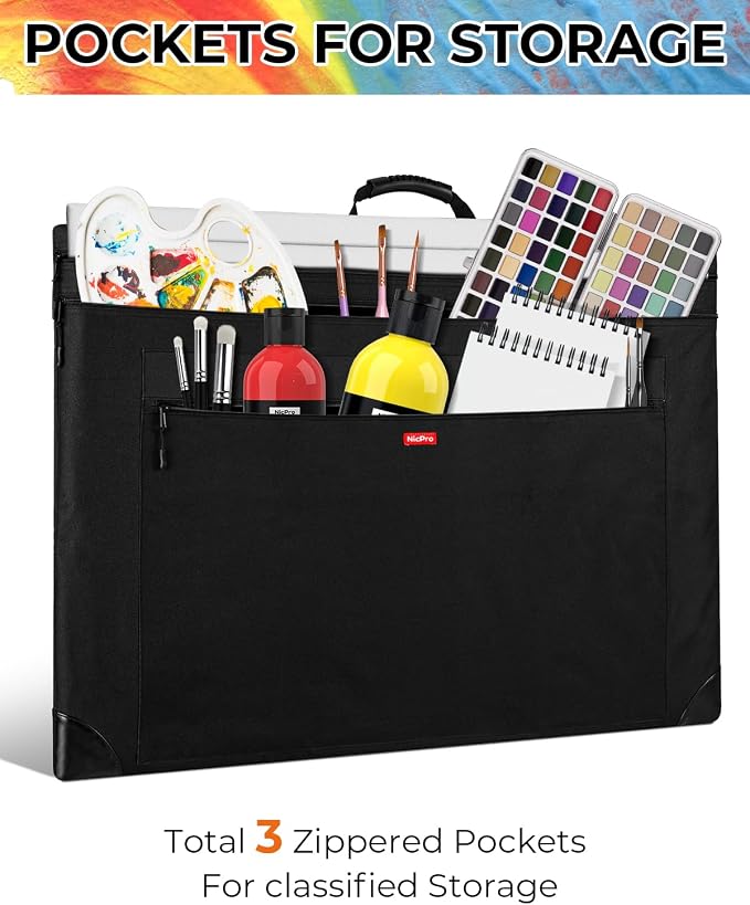 Nicpro Light Weight Art Portfolio Bag, 18x24 Black Art Canvas Portfolio Case - Image 6