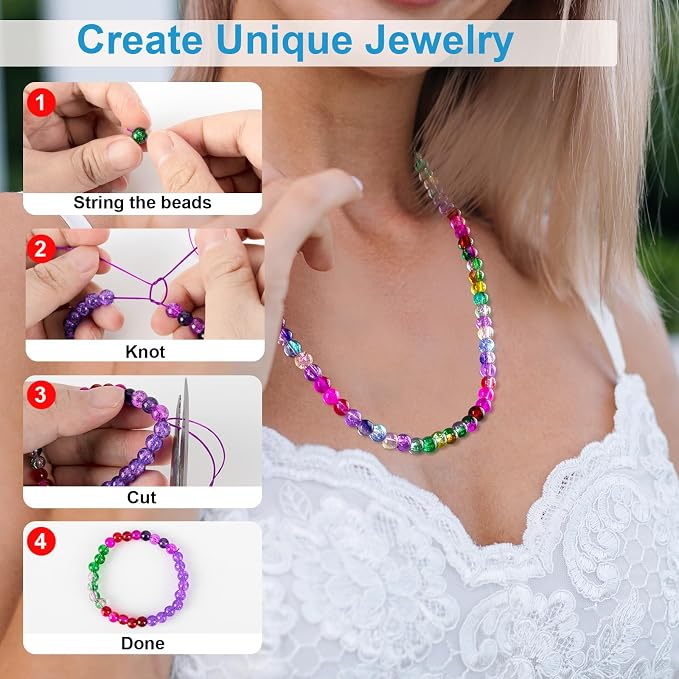 XSEINO About 1200pcs 6mm Crack Glass Beads Bracelet Making Kit, 24 Style Crack - Image 4