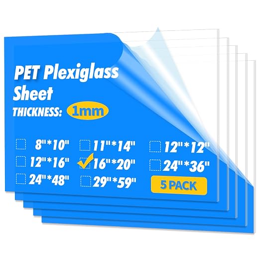 Art3d 5-Pack of 16×20" PET/Plexiglass Sheets, Transparent Clear Flexible by Art3d