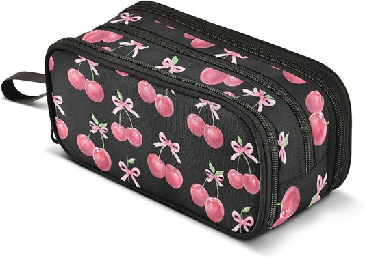 Watercolor Cherry Bow Pencil Case Box Boys Girls Large Pencil Pouch Zipper by BOENLE-WELCOMEYOURCOMING
