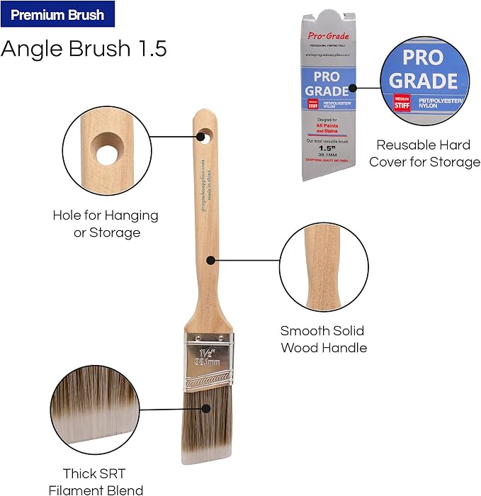 Pro Grade - Paint Brushes - 12Ea 1.5" Angle Brushes - Image 5
