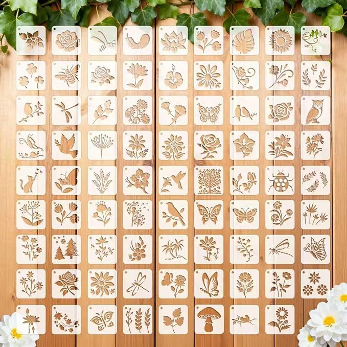 4 Inch Botanical Stencils for Painting by Vomulato