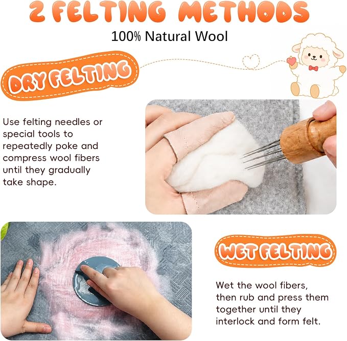 1.76oz Wool Roving: Needle Felting Wool White Roving Wool Felting Supplies Pure - Image 6