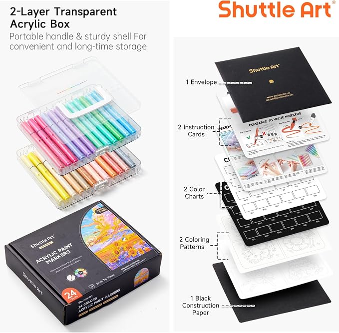 Shuttle Art Automatic Ink Control Acrylic Paint Markers, 24 Pastel Colors Brush - Image 3