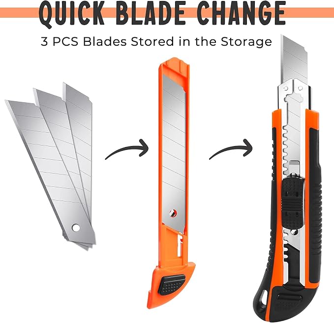 3-Pack Box Cutter Utility Knife | Ultra Sharp Blade - Image 3
