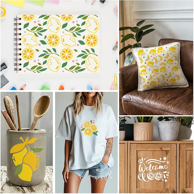 9Pcs Lemon Stencils for Painting, 5.9"x 5.9" Reusable Lemon Slices Stencil - Image 5
