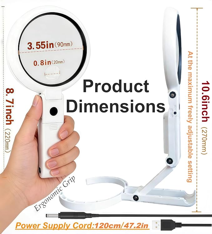 Magnifying Glass with Light and Stand, 3.55 Inch Large Lens with Lightweight - Image 2