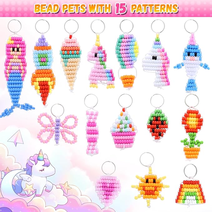 Funtopia Pony Beads Kit for Keychain Making, mini Pony Bead Pets for Kids - Image 7