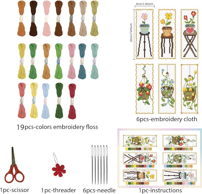 FREEBLOSS 6 Set Cross Stitch Bookmark Kit Flowers Patterns Stamped Cross Stitch - Image 2