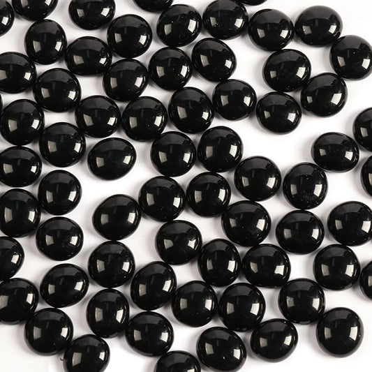 0.5lb Black Glass Marbles for Vase Black Flat Glass Beads, Decorative Pebbles by MBKHFLL