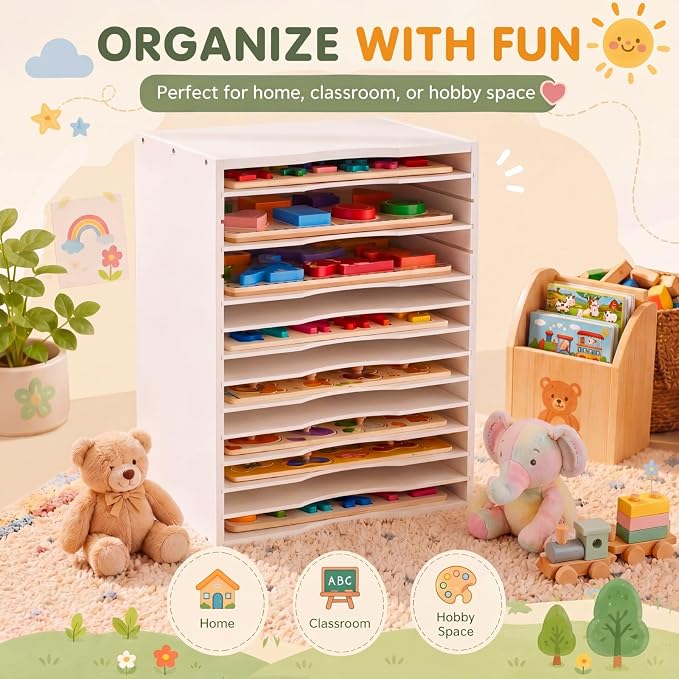 Ripeng 1 Pack Bamboo Puzzle Holder Rack, 12-Tier Adjustable Storage Organizer - Image 5