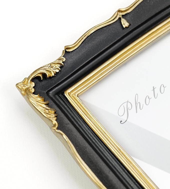 Cuspin 4x6 Picture Frame Black and Gold Frames, Ornate Textured Hand-Crafted - Image 4