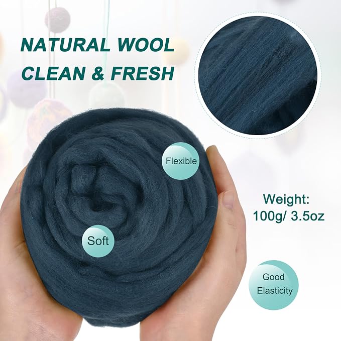 uxcell Needle Felting Wool, 3.5 Oz Nature Fibre Wool Yarn Roving - Image 2