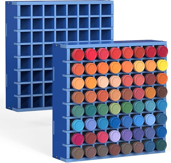 Krafetto 2 Pack 64 Grids Paint Organizer Storage Rack, Wall-mountable Craft by Krafetto
