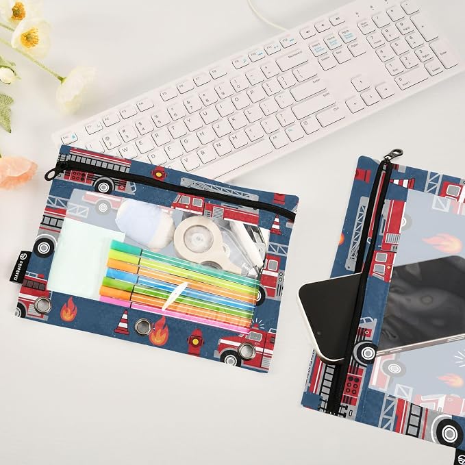 Fire Trucks Pencil Pouch for 3 Ring Binder, 2 Pack Waterproof Pencil Bags Clear - Image 5