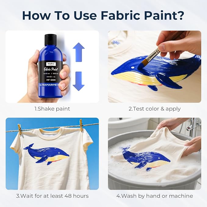 Nicpro Blue Fabric Paint with Pump, 33.8 fl oz Large Fabric Paint - Image 5