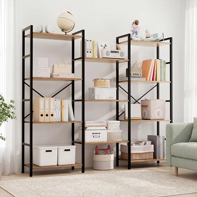 GRUSIGN Triple 4 Tier Book Shelf, Modern Bookcase Shelf, Freestanding Large - Image 5