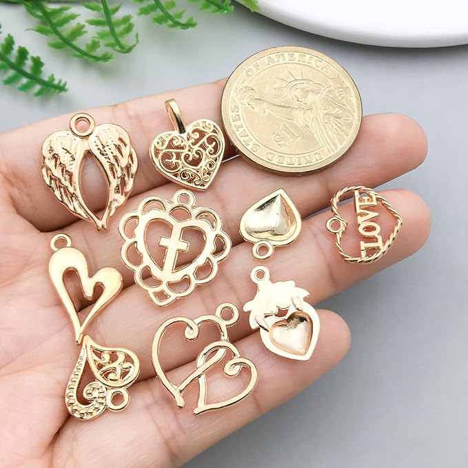 WOCRAFT 60pcs KC Gold Heart Valentine's Day Wedding Charms Bracelet Charms - Image 2