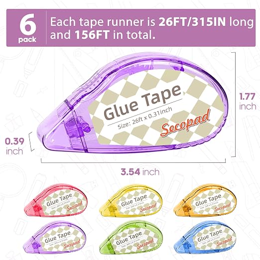 Secopad Scrapbook Tape, 6 Pack Double Sided Tape Roller - Image 2