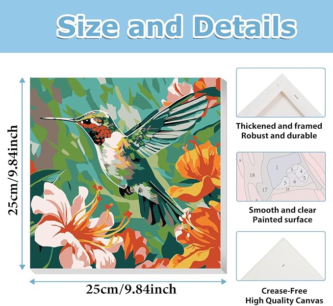 hkejoi Hummingbird Paint by Numbers Kit - Image 3