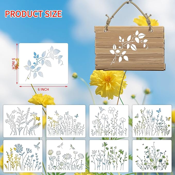 16 Pieces Wildflower Stencils for Painting, Reusable Small Spring Wild Flower - Image 2