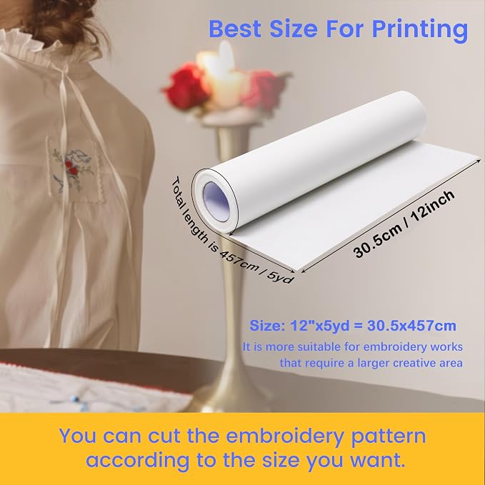 New brothread 12" x5YDS Sticky Water Soluble Embroidery Stabilizer Printable - Image 2