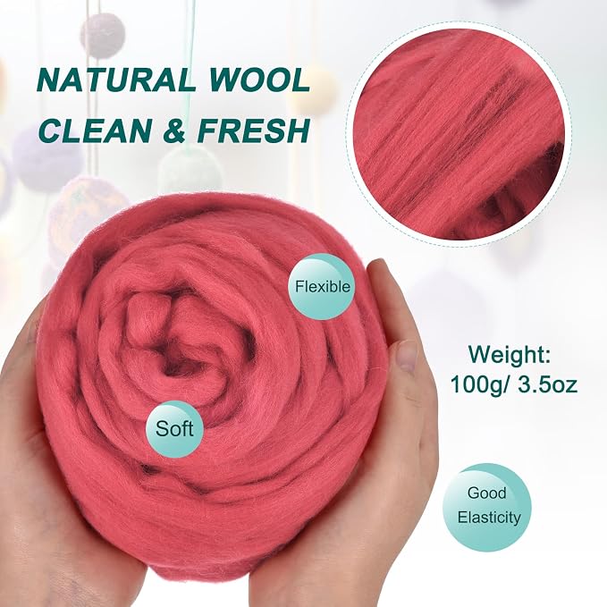 uxcell Needle Felting Wool, 3.5 Oz Nature Fibre Wool Yarn Roving - Image 2