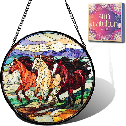 Galloping Horse Acrylic Suncatcher Faux Stained Glass Window Hanging 9.8" | by Unknown