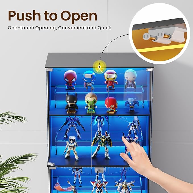 Lvifur Display Cabinet with Glass Doors, 4-Tier Bookcase with 3 Color Lights - Image 8