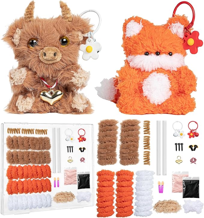 pindda Fluffy Pipe Cleaner Craft Kits, Includes Brown Cow and Fox Crafts by pindda