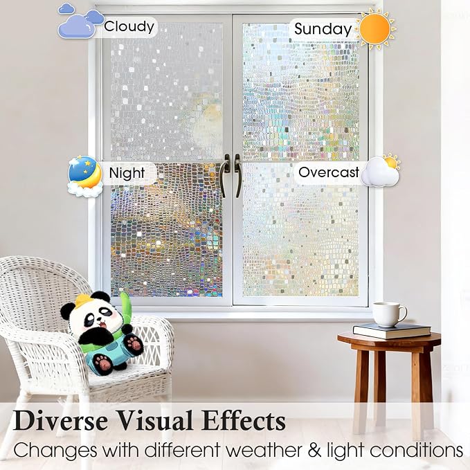 Windimiley Window Privacy Film 3D Rainbow Static Clings Bathroom Stained Glass - Image 8