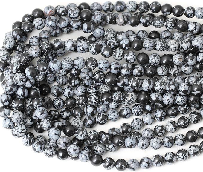 45PCS 8mm Natural Black Snowflake Obsidian Gemstone Round Loose Beads Stone - Image 3