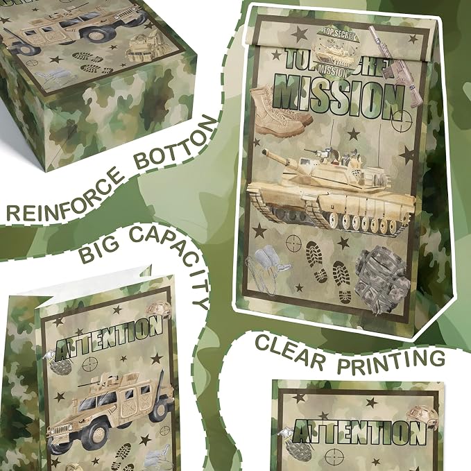 Army Party Favor Bags – 24 Pcs Camouflage Gift Bags - Image 5