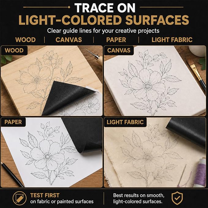 SuFly Carbon Paper for Tracing, 50 Sheets | Black Graphite Transfer Paper for - Image 3