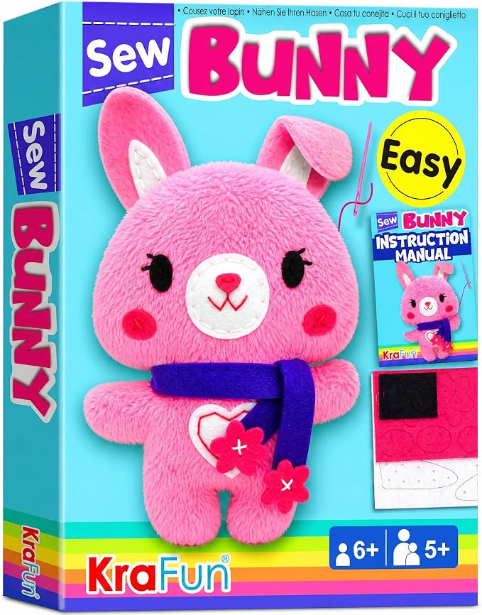 KRAFUN Bunny Sewing Kit for Kids Ages 8-12 by FunCreativeArtsCraftKits