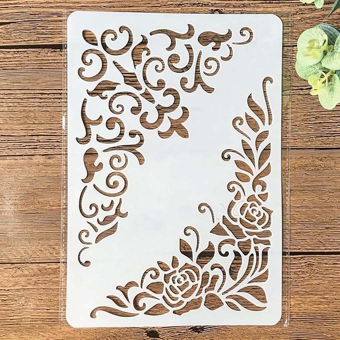 TIAMECH A4 Reusable Vintage Floral Edge Stencil by TIAMECH