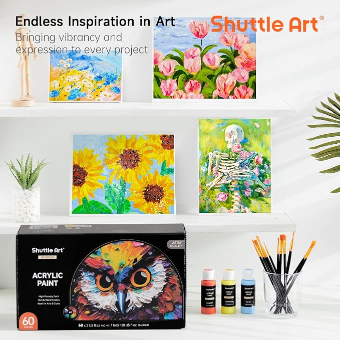 72 Pack Acrylic Paint Set, Shuttle Art 60 Colors Acrylic Paint Including Extra - Image 8