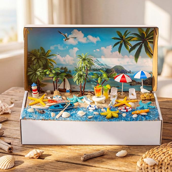 Teyva Daily 48 Pcs Summer Beach Diorama Kit Habitat Project Box Set Beach - Image 6