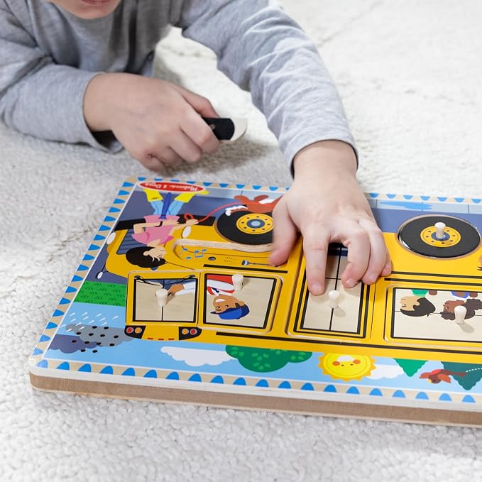 Melissa & Doug The Wheels on The Bus Song Puzzle – 8-Piece Wooden Peg Puzzle - Image 5
