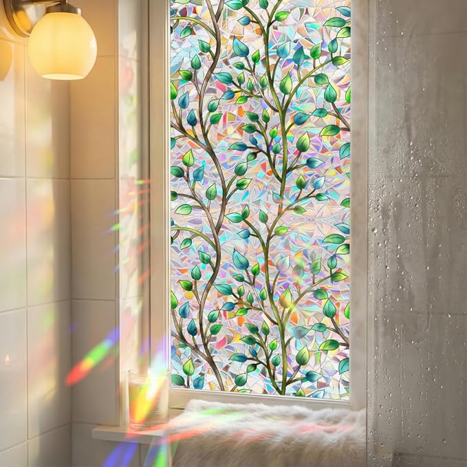 Foliage Pattern Decorative Window Film Privacy, Faux Stained Glass Window Cling - Image 5