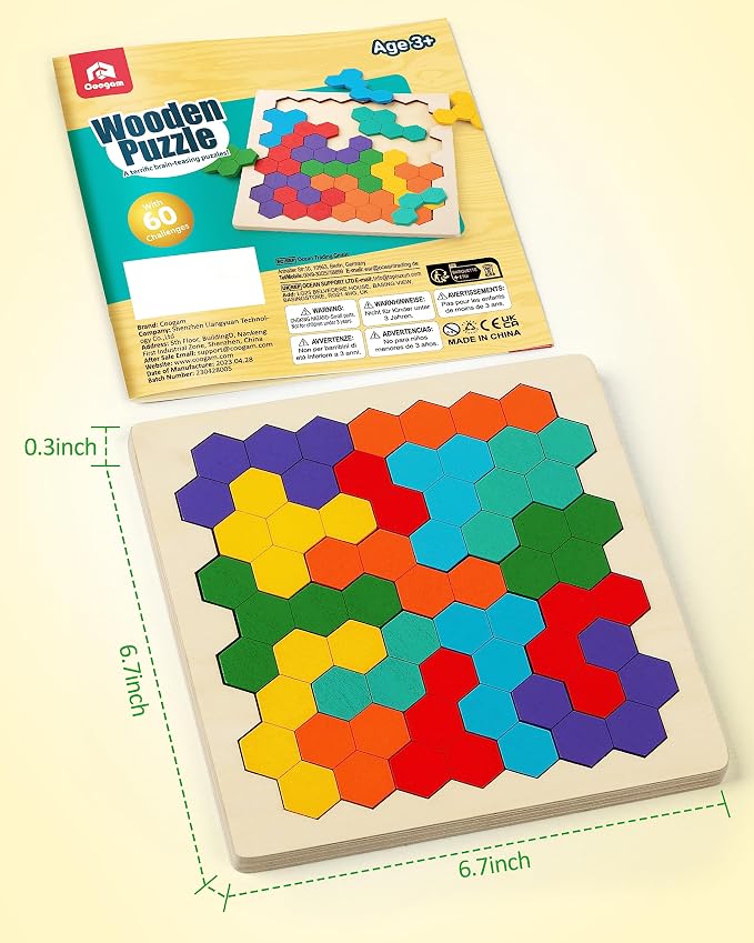 Coogam Wooden Tangram Puzzle, Color Shape Pattern Jigsaw Brain Teasers 3D Logic - Image 6