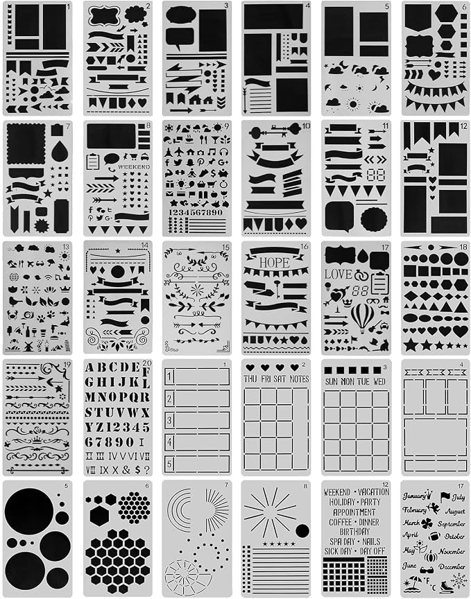 30 PCS Journal Stencils, Planner Stencils by CHHAICHENG