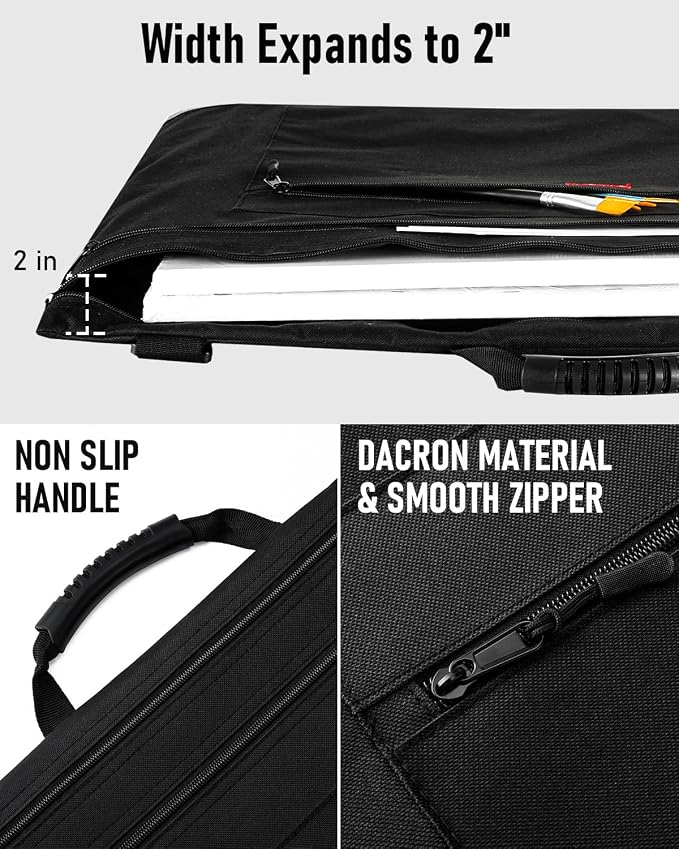 Nicpro Light Weight Art Portfolio Bag, 18x24 Black Art Canvas Portfolio Case - Image 5