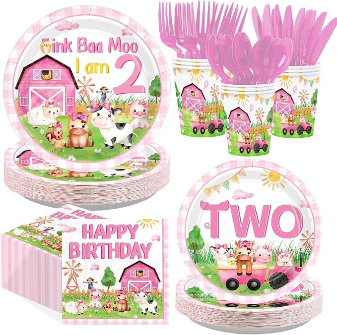 168Pcs Farm 2nd Birthday Party Supplies by Greencian