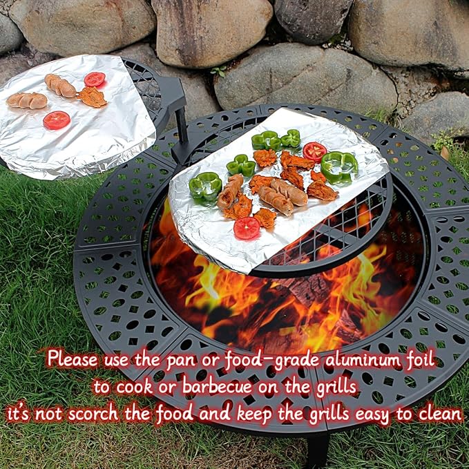 OutVue 36 Inch Fire Pit with 2 Grills, Wood Burning Fire Pits - Image 4